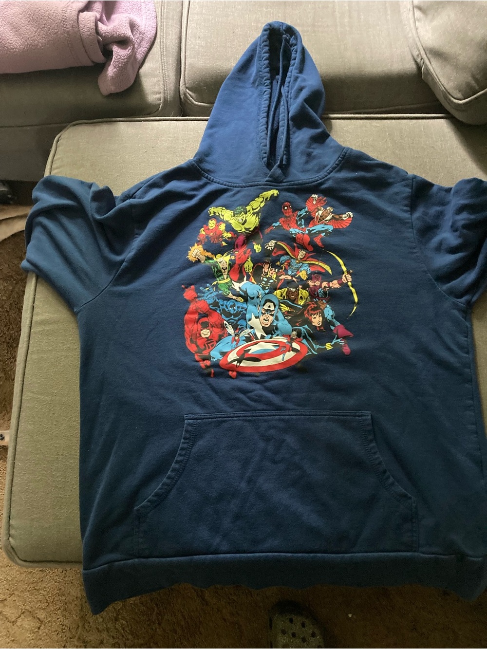 Marvel Navy Blue Hoodie with Colorful Comic Superhero Print